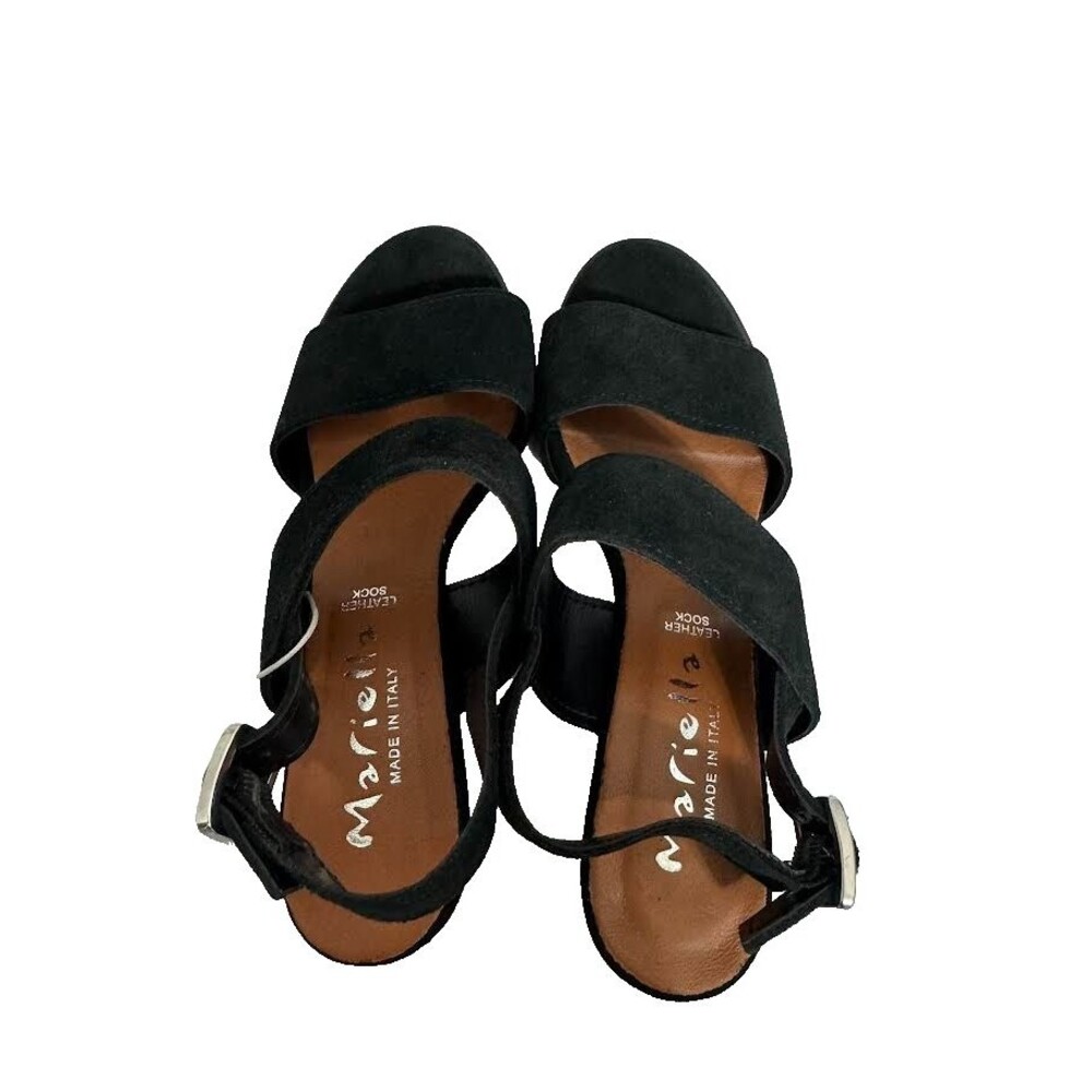 Mariella Italian Women Suede Block Heel Platform Sandals Black Shoe Size 7.5 - Picture 11 of 11